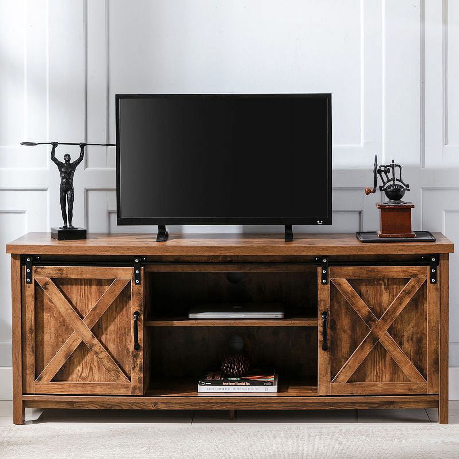 Yaoping 58" Farmhouse Sliding Barn Door TV Stand for TVs Up to 65" Television Cabinet(Rustic Brown)