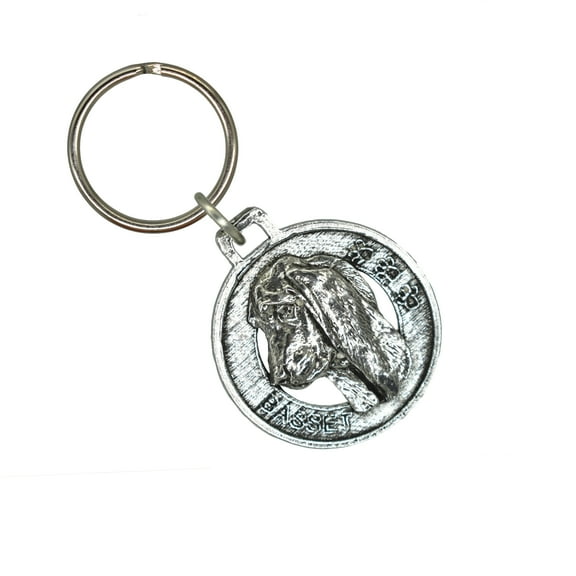 Basset Hound Key Chain, Hunting Dog, Canine, AKC, Pewter, Keys, Key Fob, Key Chains, Over 100 Dog Designs Available, Made in the USA, Creative Pewter Designs. D020KC