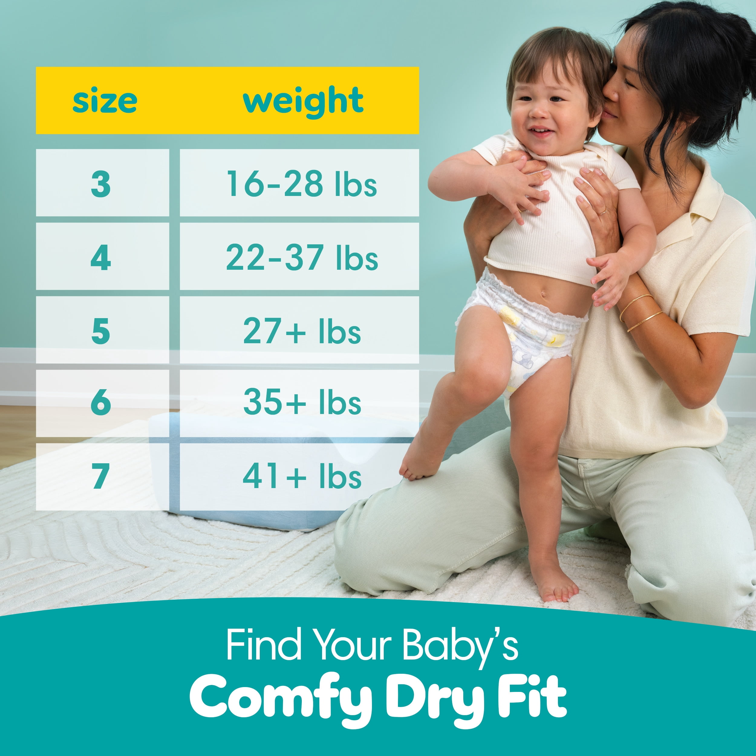 Pampers Diapers - Swaddlers 360° - Size 7, up to 100% Leakproof Comfy Dry Fit, EZ Off Tabs Designed for Easy Changes, Pull On Diaper