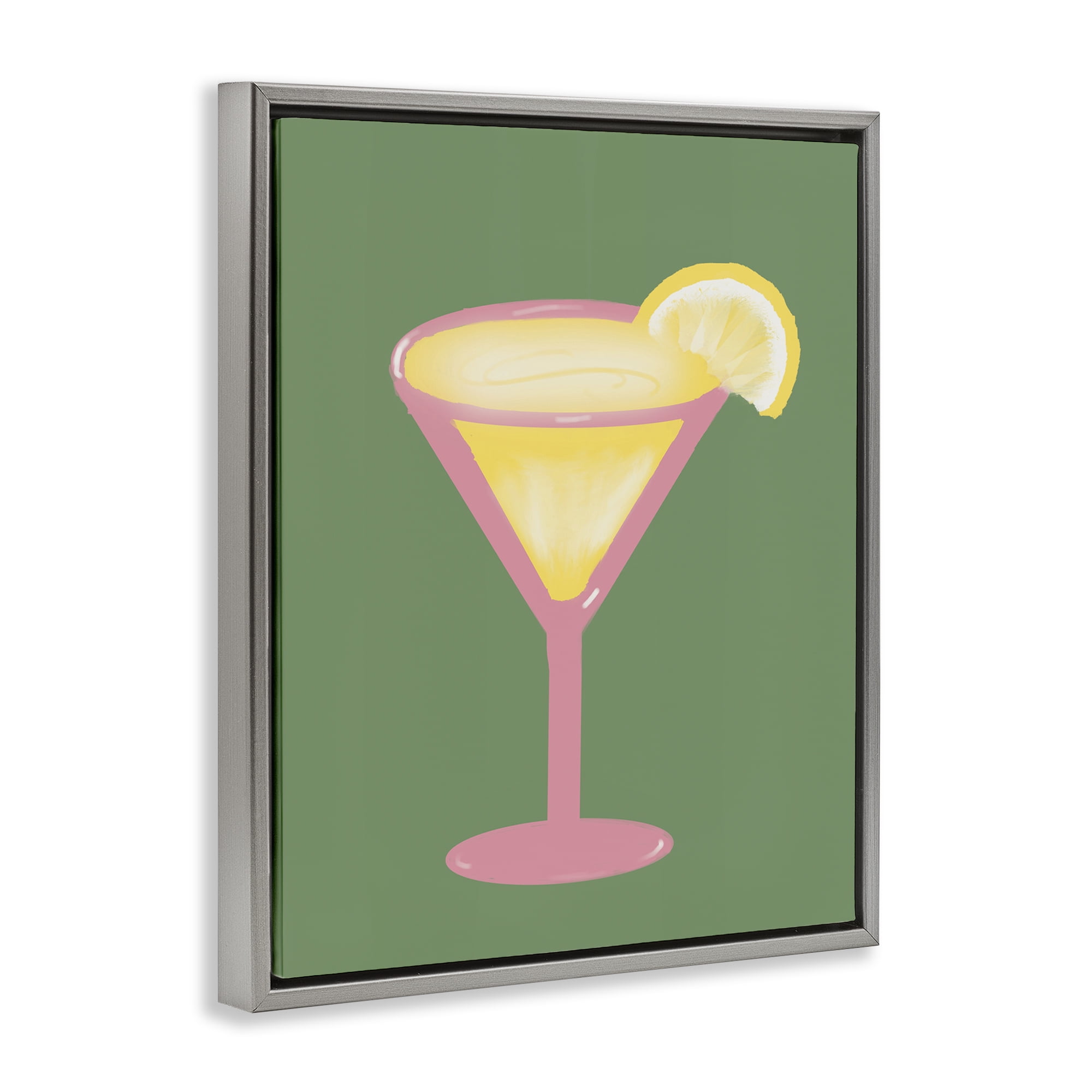 Stupell Industries Lemon Drop Glass over Green Gray Framed Floater Canvas Wall Art, design by Robin Maria