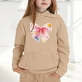 thumbnail image 2 of Tween Girls Hoodies Sweatshirts Young Girls Fashion Long Sleeve Hooded Sweatshirt With Bow Print Pocket Fall Winter Season Clothing Khaki Size 10-11T, 2 of 4
