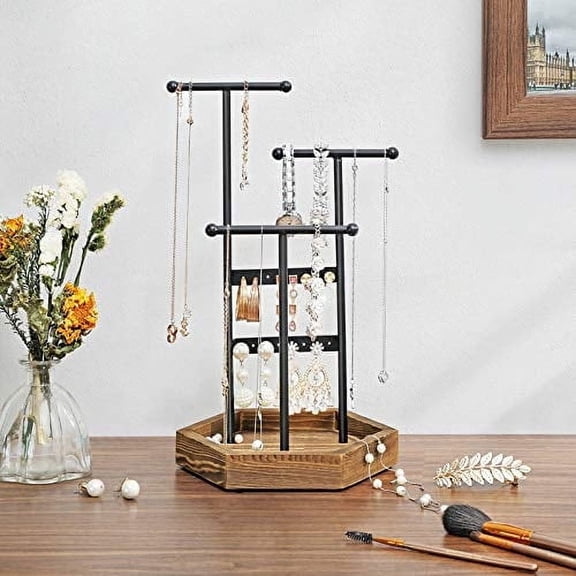 Jewelry Display Stand Holder, Metal and Wood Jewelry Tree