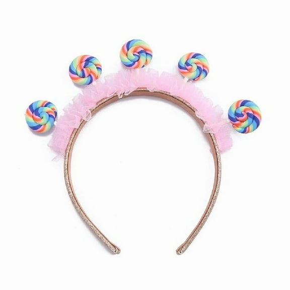 Yokua Carnivals Lollipop Shape Headband Party Hairband with Pleated Lace for Kids