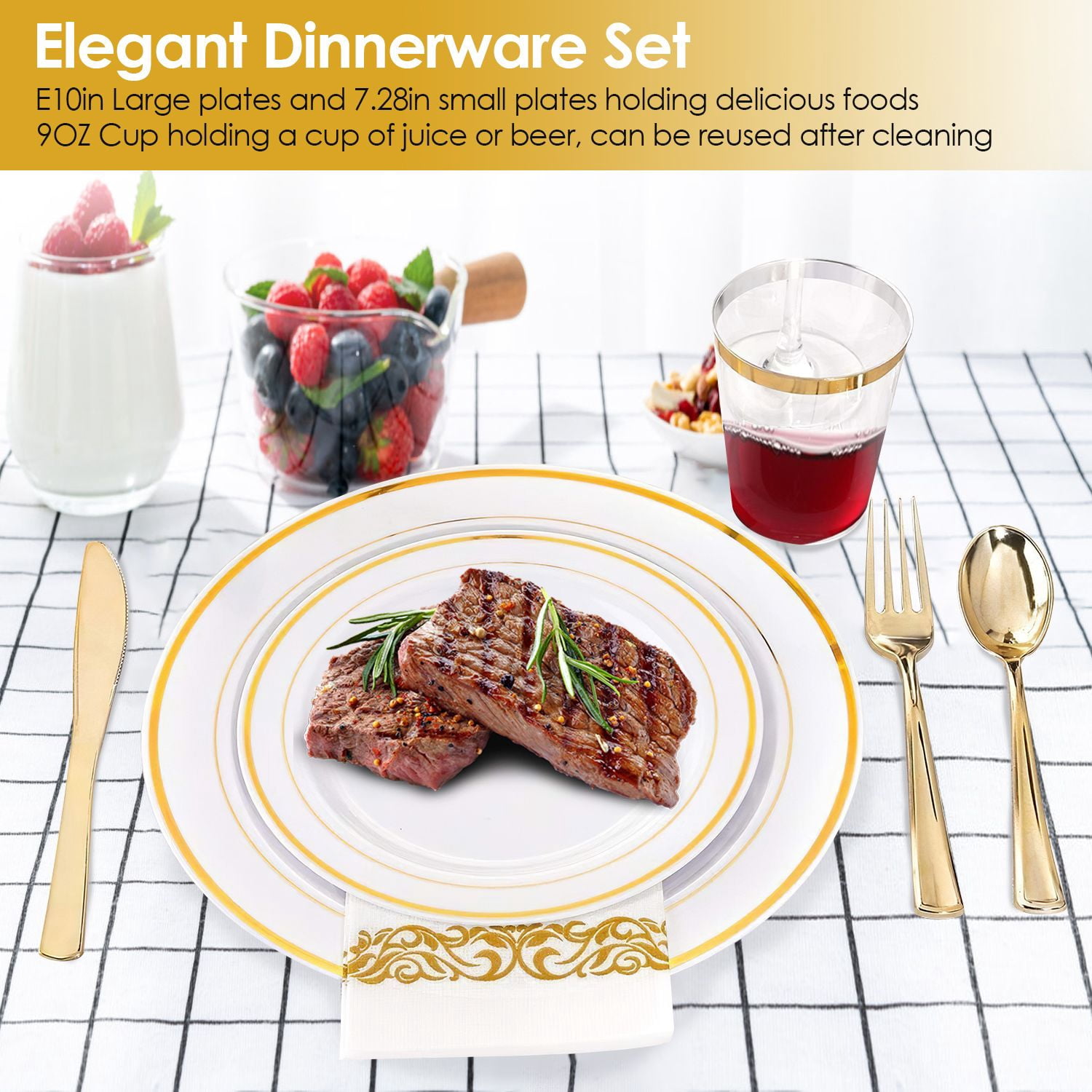 175Pcs Gold Plastic Dinnerware Set Disposable Plates Cups Cutlery for Wedding Party Halloween Thanksgiving