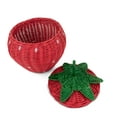 thumbnail image 3 of G6 Collection Hand Woven Strawberry Rattan Storage Basket with Lid Decorative Bin Home Decor Shelf Organizer Cute Handmade Handcrafted Gift Art Decoration Wicker Size: SMALL - 6" Tall x 5.5" Diameter, 3 of 3