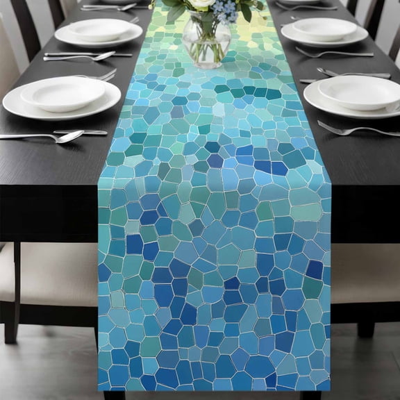 Turquoise Blue Teal Table Runner 120 Inches Long, Chic Stained Glass Texture Aesthetic Kitchen Coffee Dining Table Decoration for Home Party Birthday Wedding Home Decor 13x120 Inches