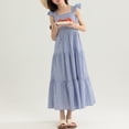 thumbnail image 6 of hengsof Girls Sleeveless Square Neck Dress Fashion Striped Camisole Dress Sweet Ruffle Hem Casual Summer Dress for Kids Ages 7-16, 6 of 6