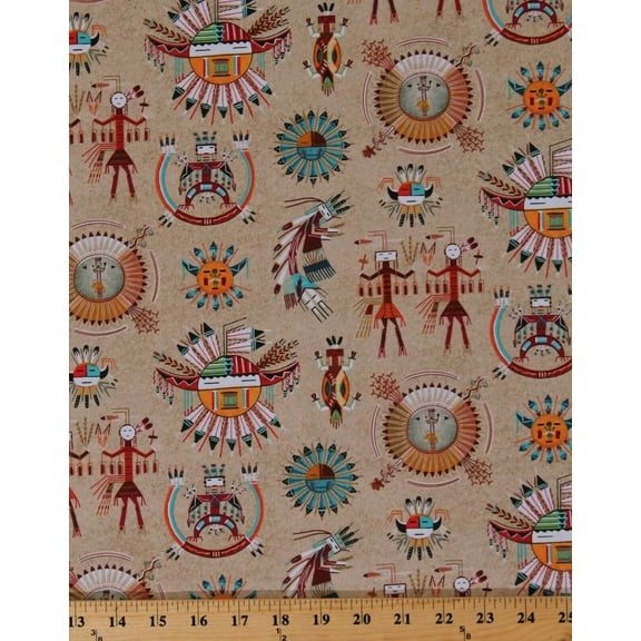 Cotton Sand Paintings Southwest Tribal Designs Tucson Cotton Fabric Print by the Yard (549SAND)