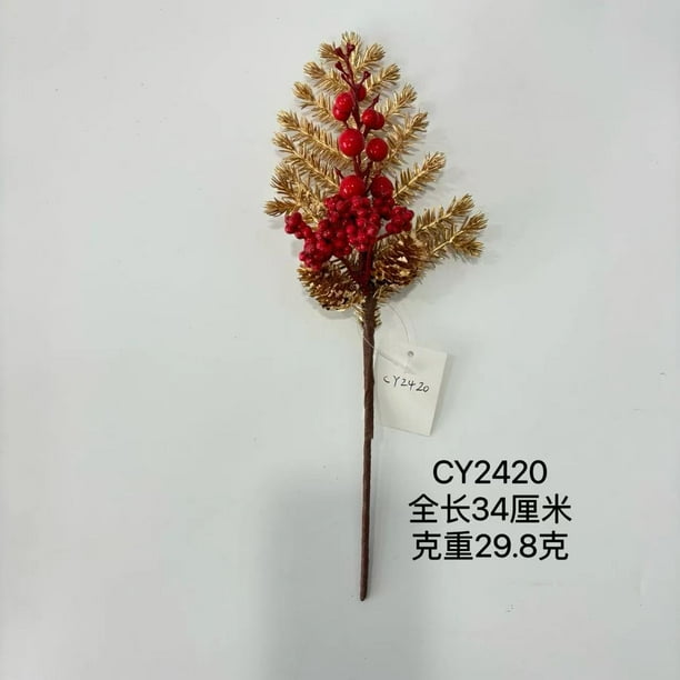 Nvzi 12 piezas de agujas de pino artificiales, ramas de pino artificiales para Navidad con tallos de bayas rojas, ramitas de pino Norfolk artificiales para manualidades y decoración del hogar, D