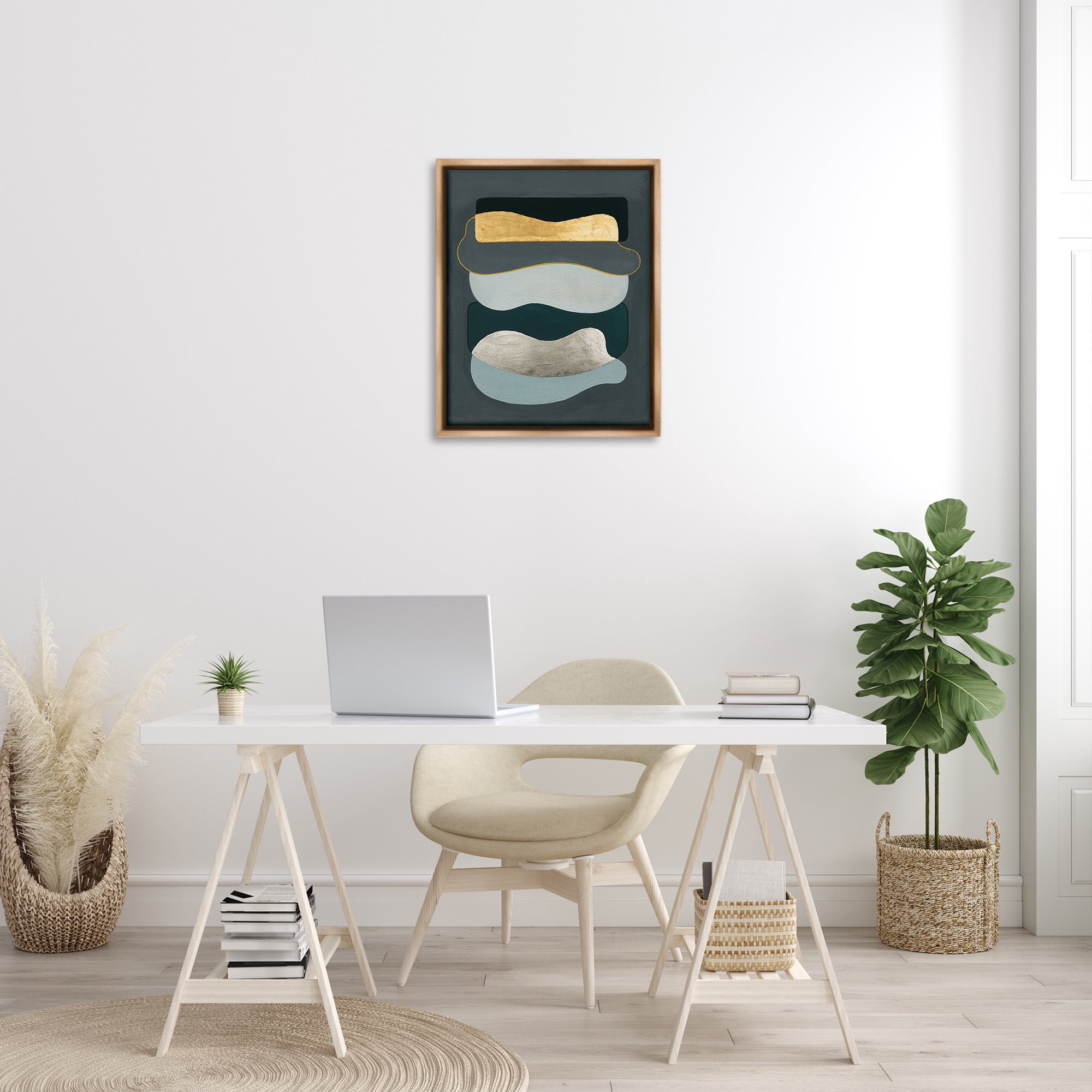 Stupell Industries Dark & Glam Geometric Abstract Painting Brown Floater Framed Canvas Art Print Wall Art, 25 x 31
