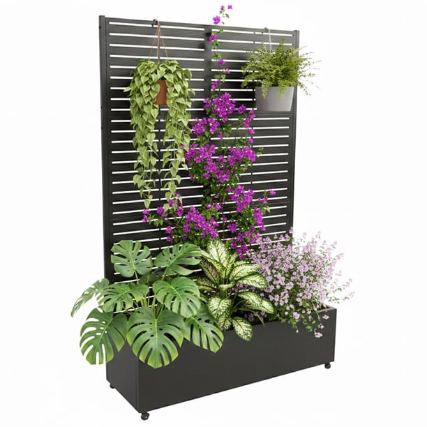 Yeshouse macetero metálico elevado con enrejado y pantalla de privacidad, 181 x 119 x 41 cm, fabricado en metal galvanizado con orificios de drenaje, ideal para plantas trepadoras, flores y hortalizas