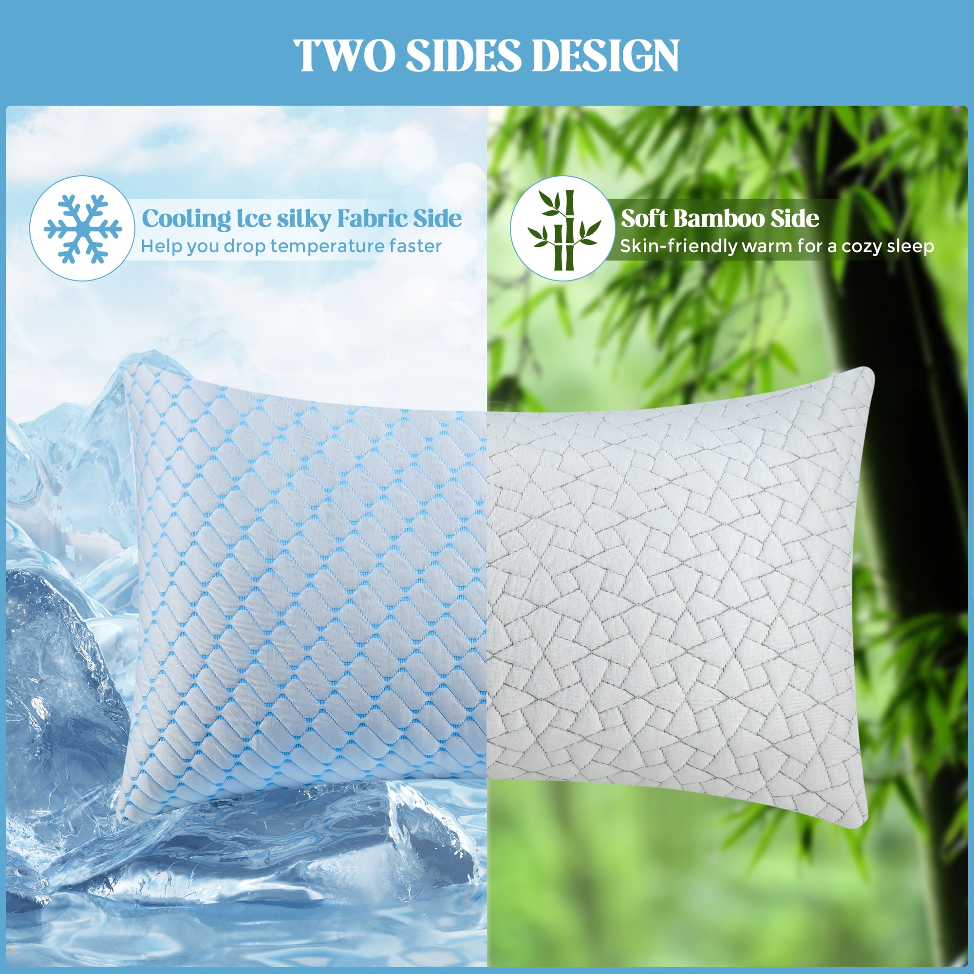 PYPUMSA Shredded Memory Foam Pillows Standard Size Set of 2, Regulating Reversible Cooling Pillow Bed Pillow for Bed, Adjustable Loft Bed Firm or Soft Pillows for Side, Back, Stomach, Hot Sleepers