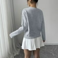 thumbnail image 4 of Women's 3D Floral Sweater Crewneck Drop Shoulder Elegant Pullover (Gray, L), 4 of 5