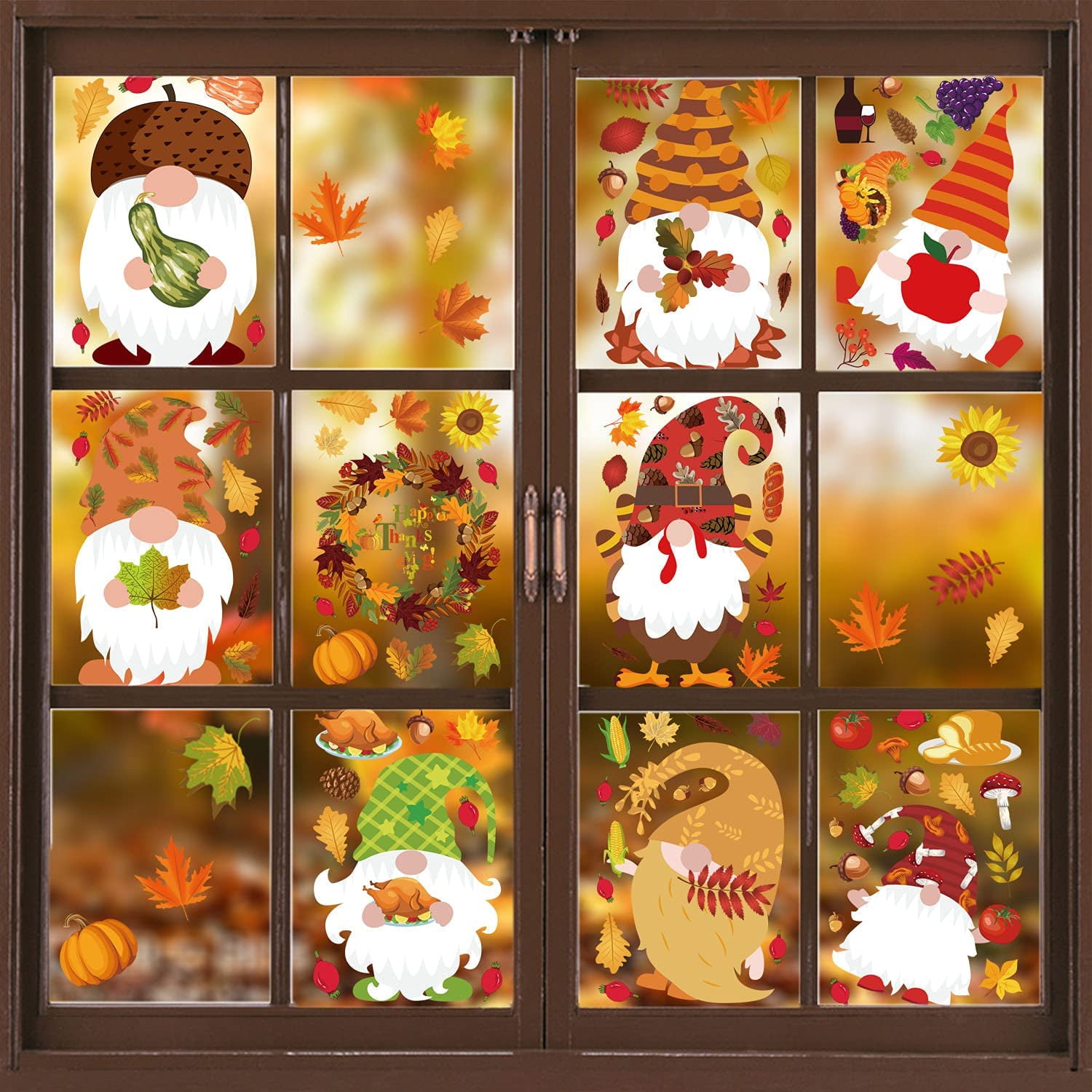 8 Sheets Maple Sticker Thanksgiving Autumn Leaves Window Fall Party Decoration 