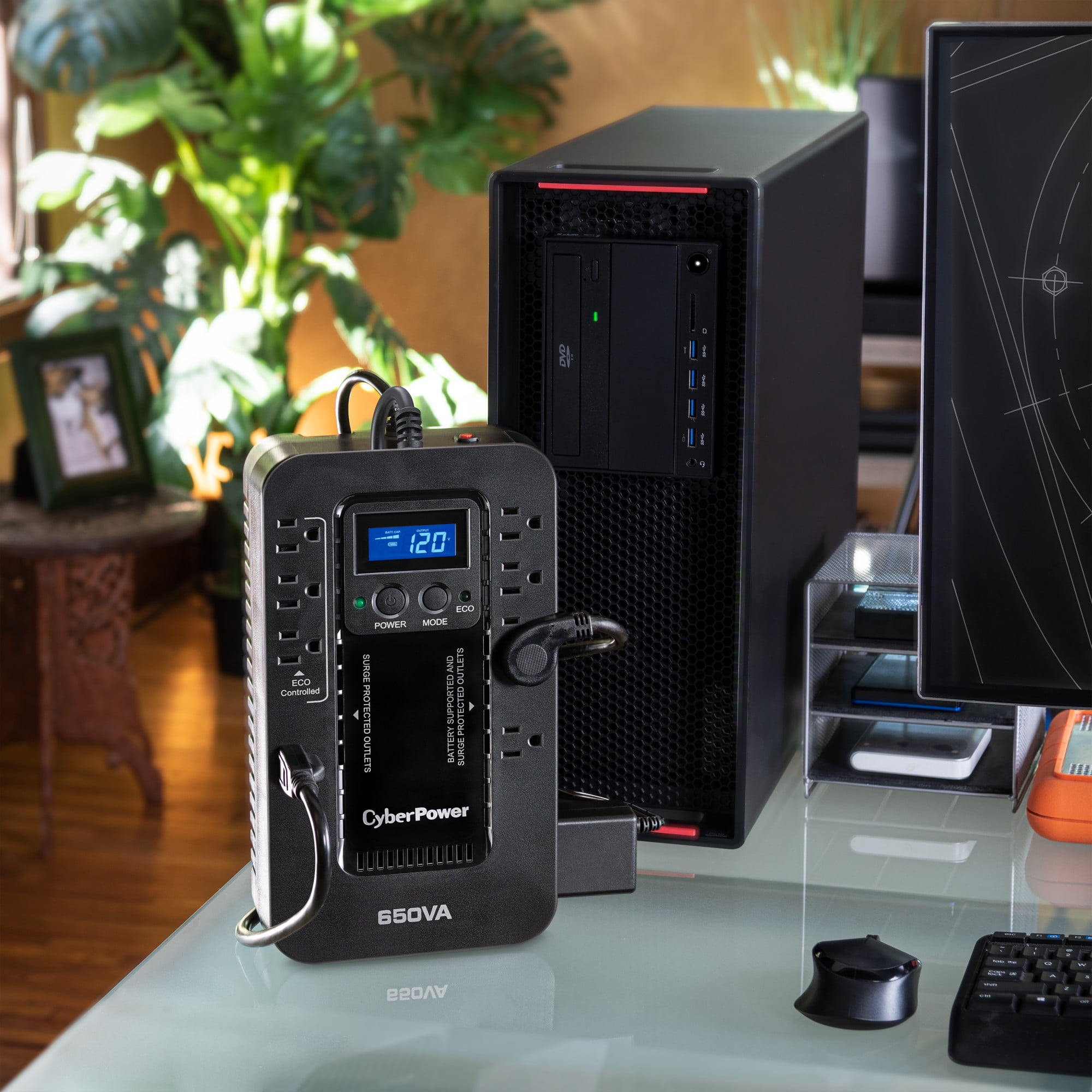CyberPower EC650LCD UPS, 650VA/390W, 120V, 8 Outlets, LCD Display, ECO Mode, 5 ft Cord, Black