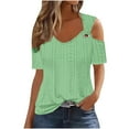 thumbnail image 3 of Simua Womens Summer Eyelet Tops V-Neck O Ring Cold Shoulder Tank Tops Casual Short Sleeve T-shirt Blouse, 3 of 7