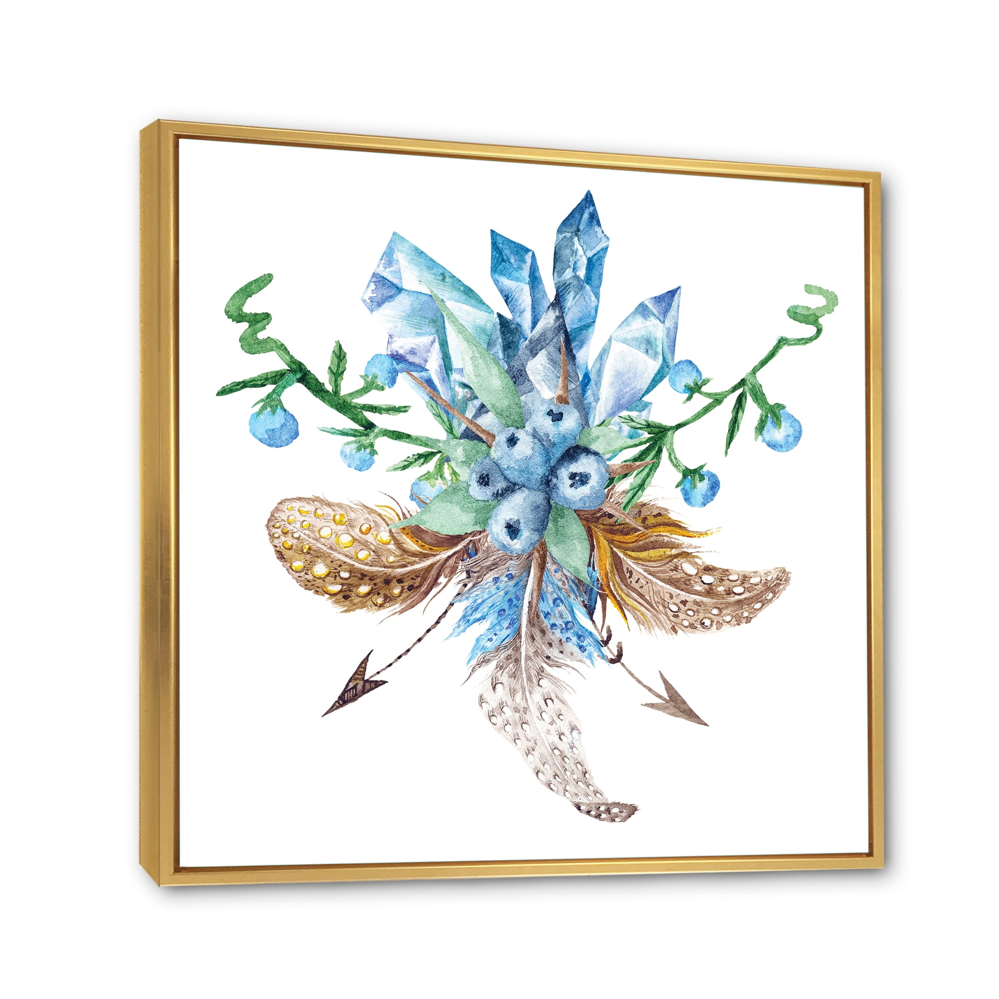 Designart 'Fresh Tribal Vignette Wild Forest Wreath Design On White I' Traditional Framed Canvas Wall Art Print