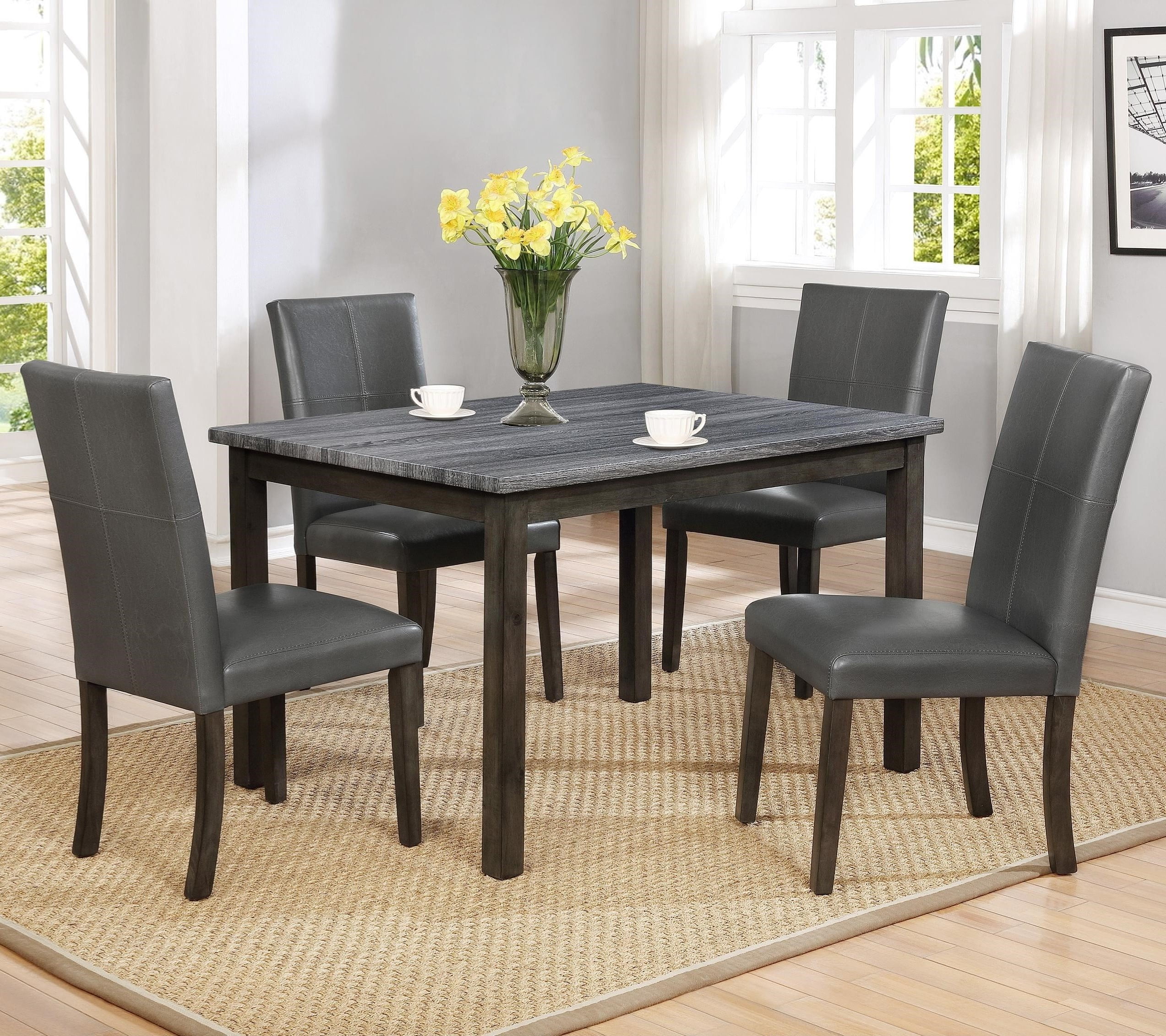 5pc Contemporary Style Dining Room Marble Top Set Table & Chairs