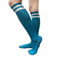 thumbnail image 2 of COUVER Womens 2 Striped Cotton Knee High Tube Socks Turquoise White 2 Pairs (Womens), 2 of 7