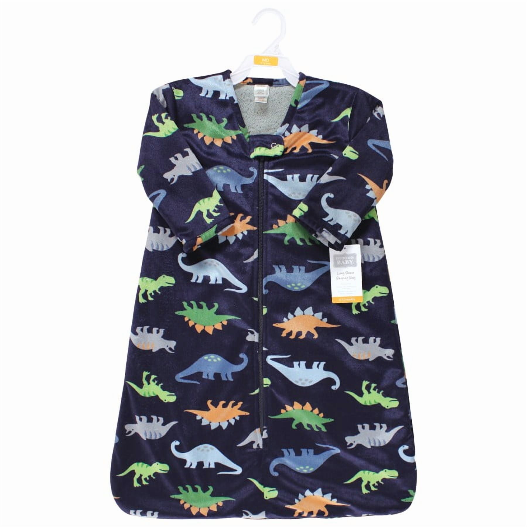 Hudson Baby Infant Boy Long Sleeve Plush Faux Fur Sleeping Bag, Wearable Blanket, Dinosaurs, 0-6 Months