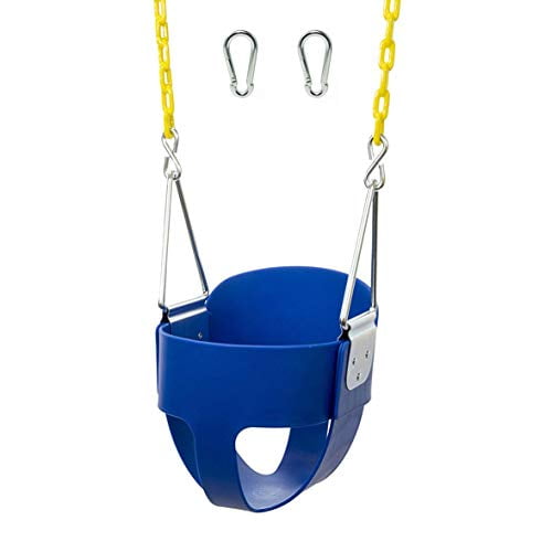 Original High Back Full Bucket Toddler Swing Seat with Plastic Coated Chains and Carabiners for Easy Install - Blue - Squirrel Products