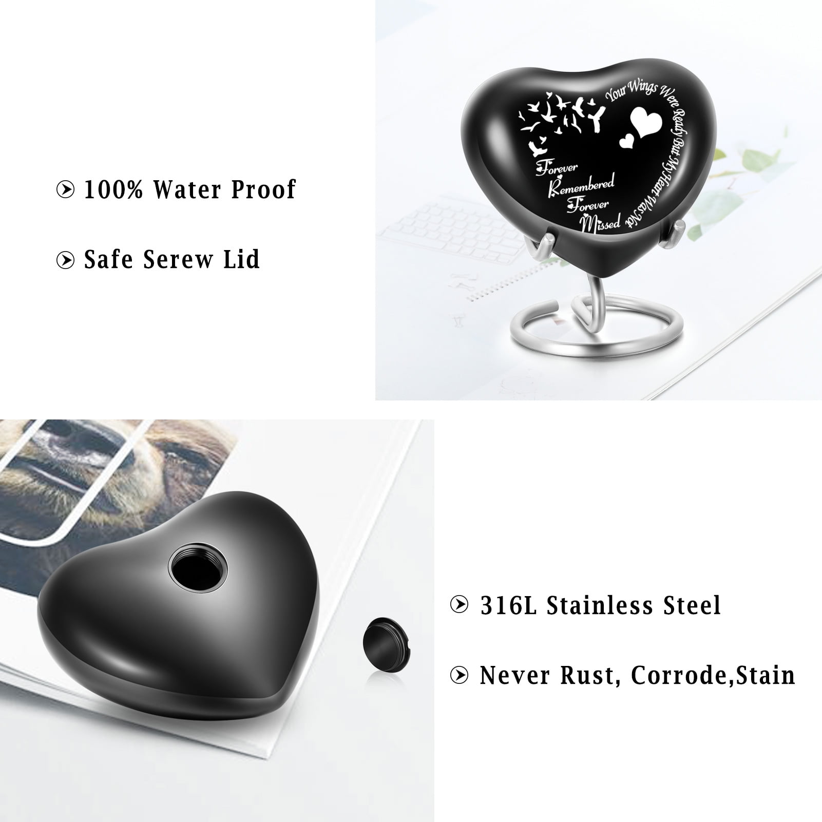 Heart Keepsake Urn - For Human Ashes Mini Urn with Box & Stand  Heart Shaped Urn Memorial Small Keepsake Urn Handcrafted Small Memorial Urn for Ashes