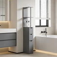 thumbnail image 2 of S-HOME Vertical Design Storage Narrow Wood Bathroom Cabinet with Two Drawers and Open Shelves for Organized Space Saving Storage, Grey, 2 of 6