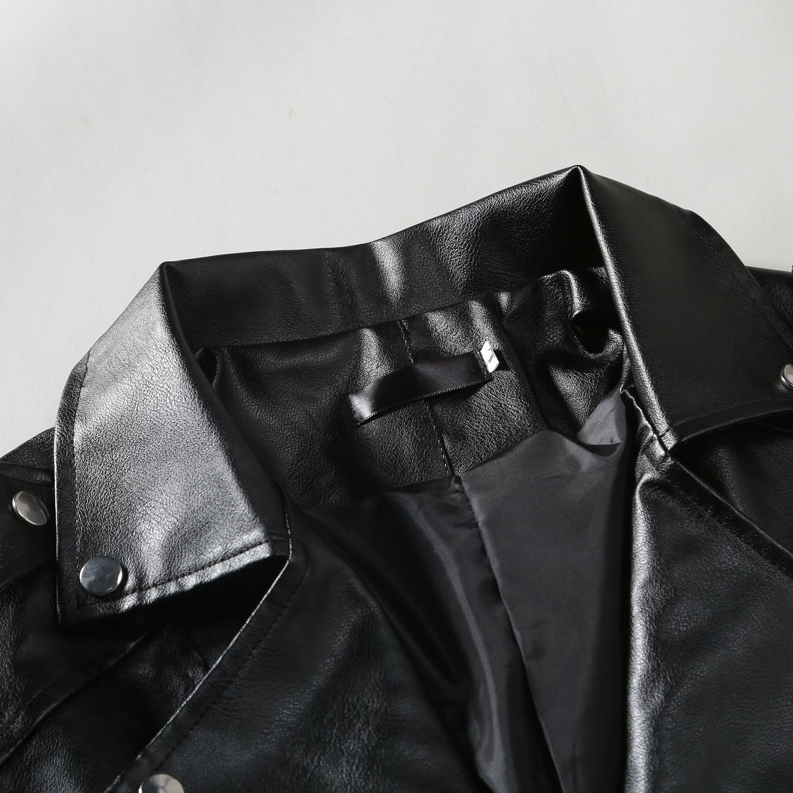 Brnmxoke Cropped Leather Jacket Men Vintage Long Sleeve Asymmetric