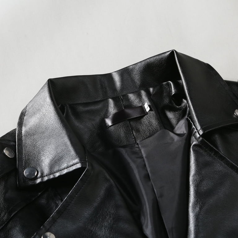 Brnmxoke Cropped Leather Jacket Men Vintage Long Sleeve Asymmetric