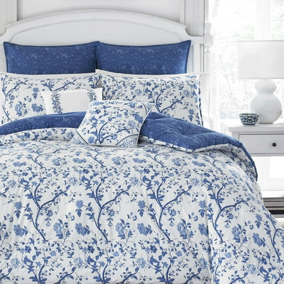 Laura Ashley Home - Elise Collection - Luxury Ultra Soft Comforter, All Season Premium Bedding Set, Stylish Delicate Design for Home Décor , Blue, Full/Queen