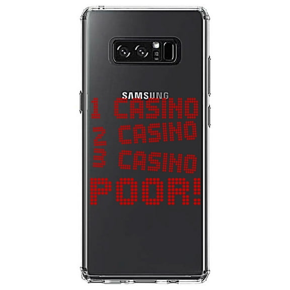 DistinctInk Clear Shockproof Hybrid Case for Samsung Galaxy Note 8 - TPU Bumper Acrylic Back Tempered Glass Screen Protector - 1 Casino 2 Casino 3 Casino Poor