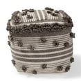 thumbnail image 2 of Bowery Hill Traditional Ivory and Brown Handwoven Wool Pouf Ottoman, 2 of 6