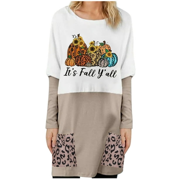 Camiseta de manga larga con cuello redondo para mujer a la moda, blusa holgada con estampado de otoño, Tops con bolsillos Fridja bvmnju330