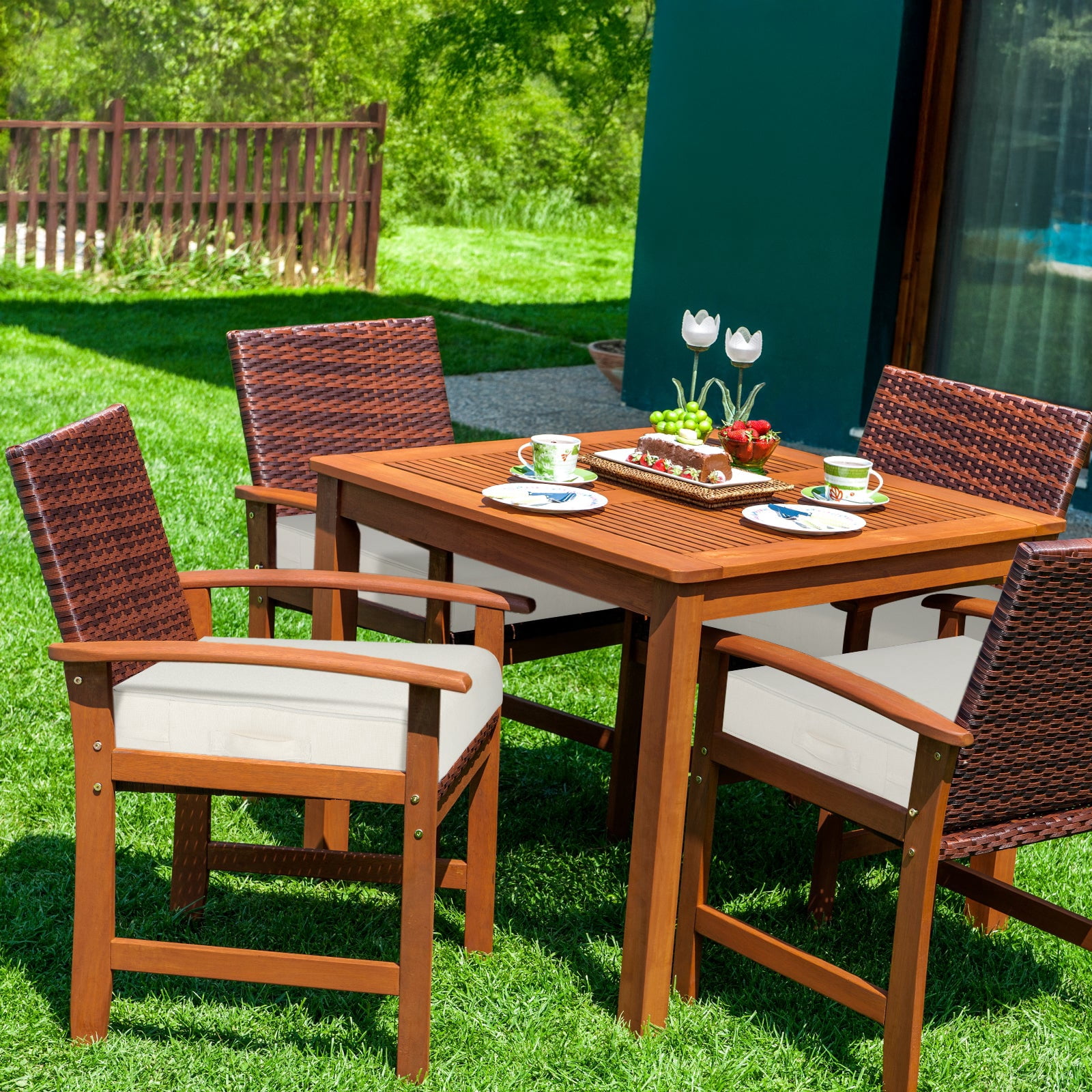 Aoodor Patio Chair Cushions Set of 2, 23 x 26 x 4 Inch Water Resistant Outdoor Seat Cushions with Handle and Ties, Square Corner Cushions for Patio Furniture Garden Lawn, Ivory