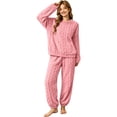 thumbnail image 5 of BaoFuBaoMei Coral Fleece Pajamas for Women 2 Piece Long Sleeve Warm Pjs Crew Neck Top and Pants Lounge Set Cable Jacquard Winter Sleepwear, 5 of 6