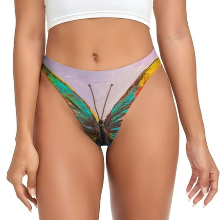 Horeoi Oil Painting Beautiful Butterfly Pattern Seamless G-string Thongs for Women - Low Rise No Show Thong Stretch Womens Panties  Breathable Cheeky Panties-3X-Large