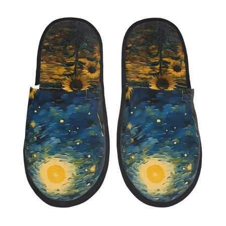 

Pofeuu Oil Starry Sky Sunflower Print EVA Fuzzy House super light Slippers Slippers Scuff Outdoor Indoor Warm Cozy Plush Bedroom Shoes Soft Flat Comfy Anti-Slip-Large