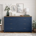 thumbnail image 2 of Ameriwood Home Armada 6 Drawer Wide Dresser, Navy with Walnut Top, 32.05" H x 54.13" W x 15.75" D, 2 of 14