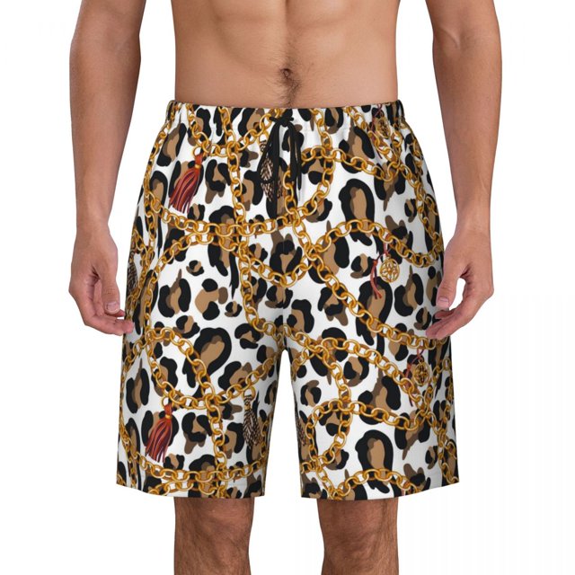 Bathing Suit Gold Chains Board Shorts Summer Beads Print Y2K Retro Beach Shorts Men's Design Quick Drying Swim Trunks