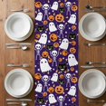thumbnail image 6 of Halloween Purple Table Runner - 120 Inch Long, Kitchen Dining Table Runner Dresser Scarves, Black White Ghost Orange Skull Pumpkin Farmhouse Decor for Coffee Tables Wedding Party Banquet, 6 of 8