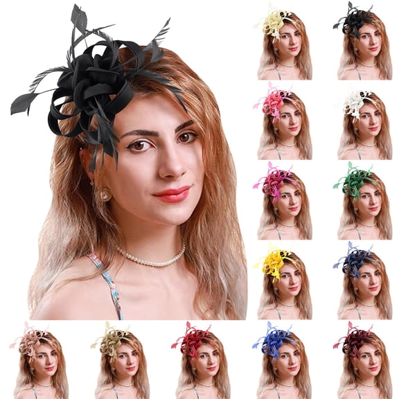 CAIXIA Wide Brim Fascinator Derby Hats for Women,20s Detachable Flower Hat with Headband for Derby Church Wedding Tea Party