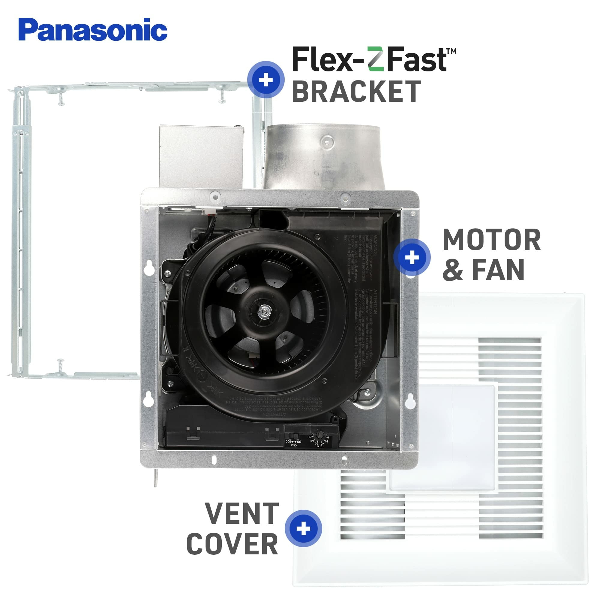 Panasonic WhisperValue Ceiling/Wall Mount Dual Speed Bathroom Exhaust Fan with LED Light, 30 to 100 CFM, FV-0810VSSL1
