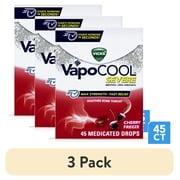 (3 pack) Vicks Vapo Cool Severe Menthol Drops, Cold Medicine for Sore Throat Remedy, Cherry, 45 Count