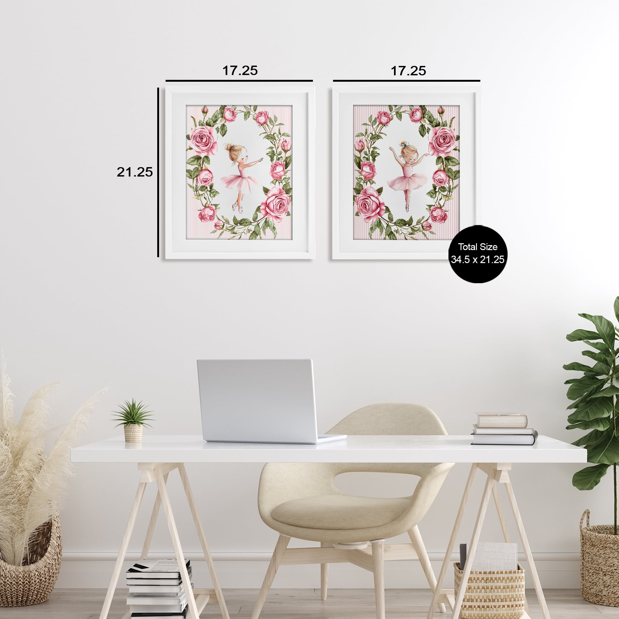Stupell Industries Little Rose Dancers 2 Piece White Framed Print Under Glass Set, design by Christine Simpson Art