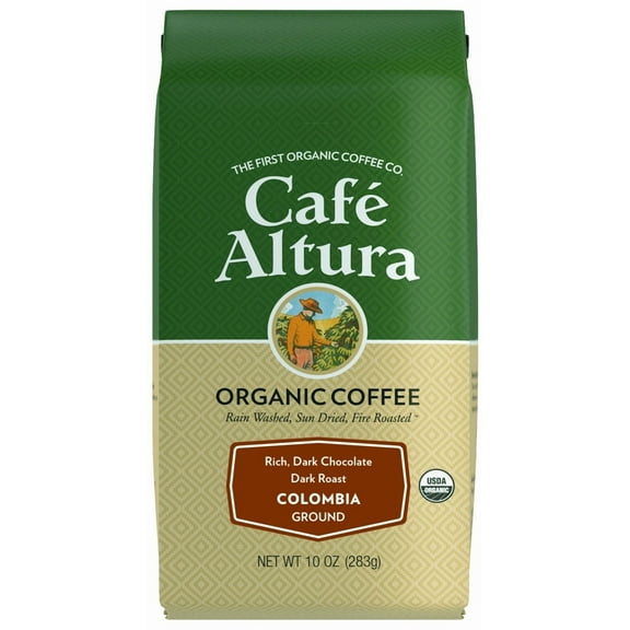 Café Altura, Colombia, Dark Roast, Organic, Ground Coffee, 10 oz. Bag