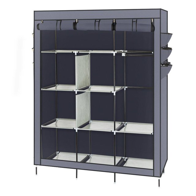 SalonMore Portable Clothes Closet Non-woven Fabric Wardrobe Double Rod Storage Organizer