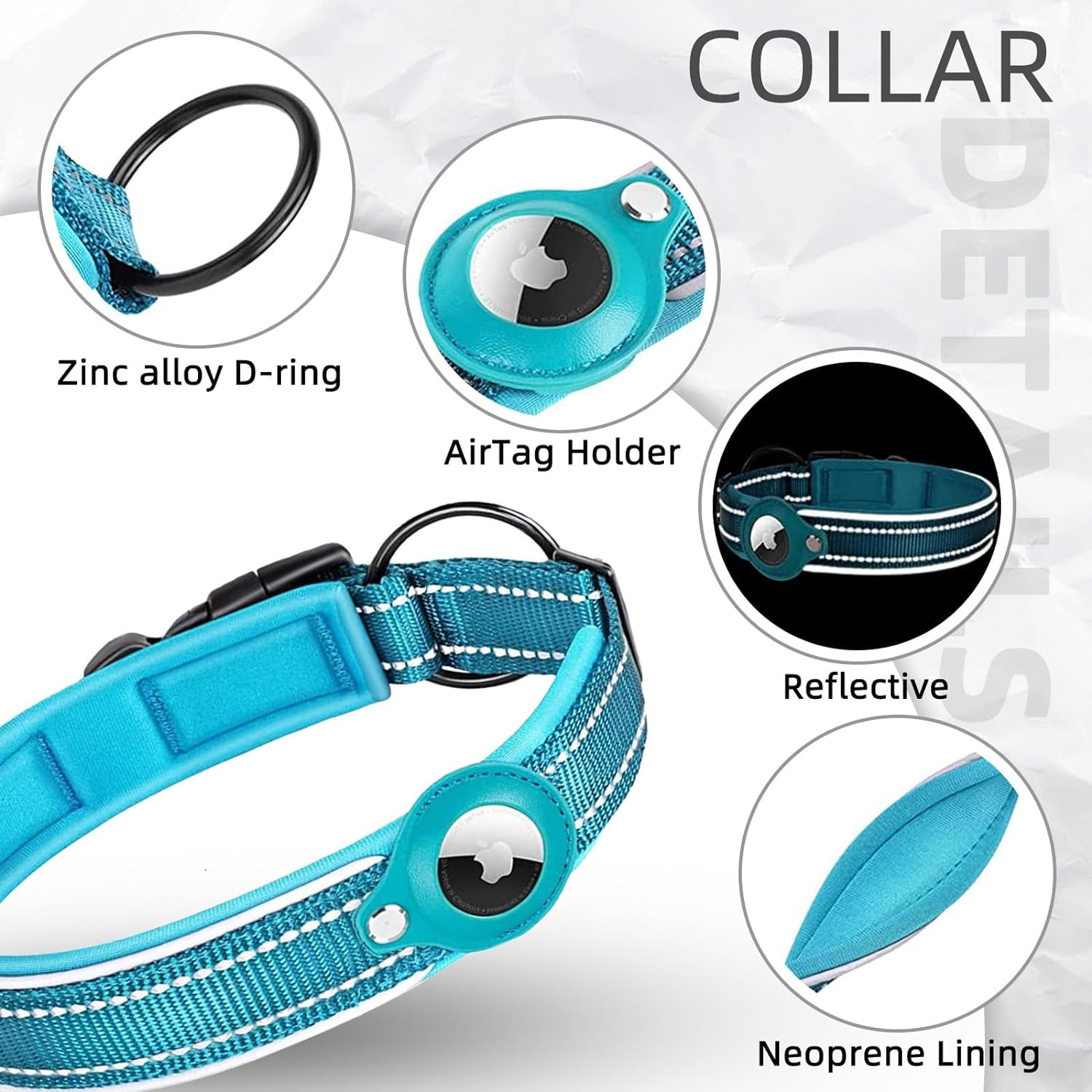 HSHDLDF Airtag Holder Dog Collar Reflective Compatible with Airtags GPS Tracker Neoprene Heavy Duty Dog Collars with Airtag Case Apple Airtag Accessories Pet Collar for Medium Large Dogs Size XL Walma...