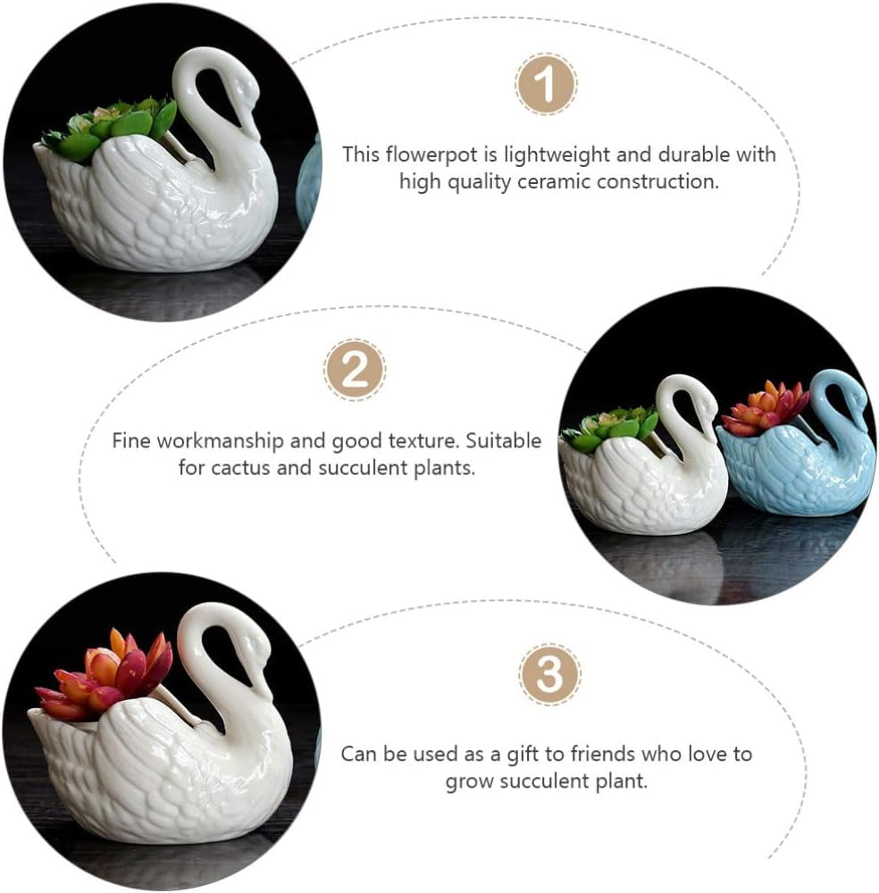 CATPAN Outdoor Decor Plant Pot Swan Plant Window Boxes Cute Flower Pot Animal Ceramic Succulent Planter Pots Flower Plant Containers Decor for Home Office Animal Pots Home Decor