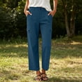 thumbnail image 4 of SOOMLON Cropped Pants Women Wide Leg Plus Size Button Zip Chino Pants Solid Trouser with Pockets Travel Casual Pants, 4 of 8