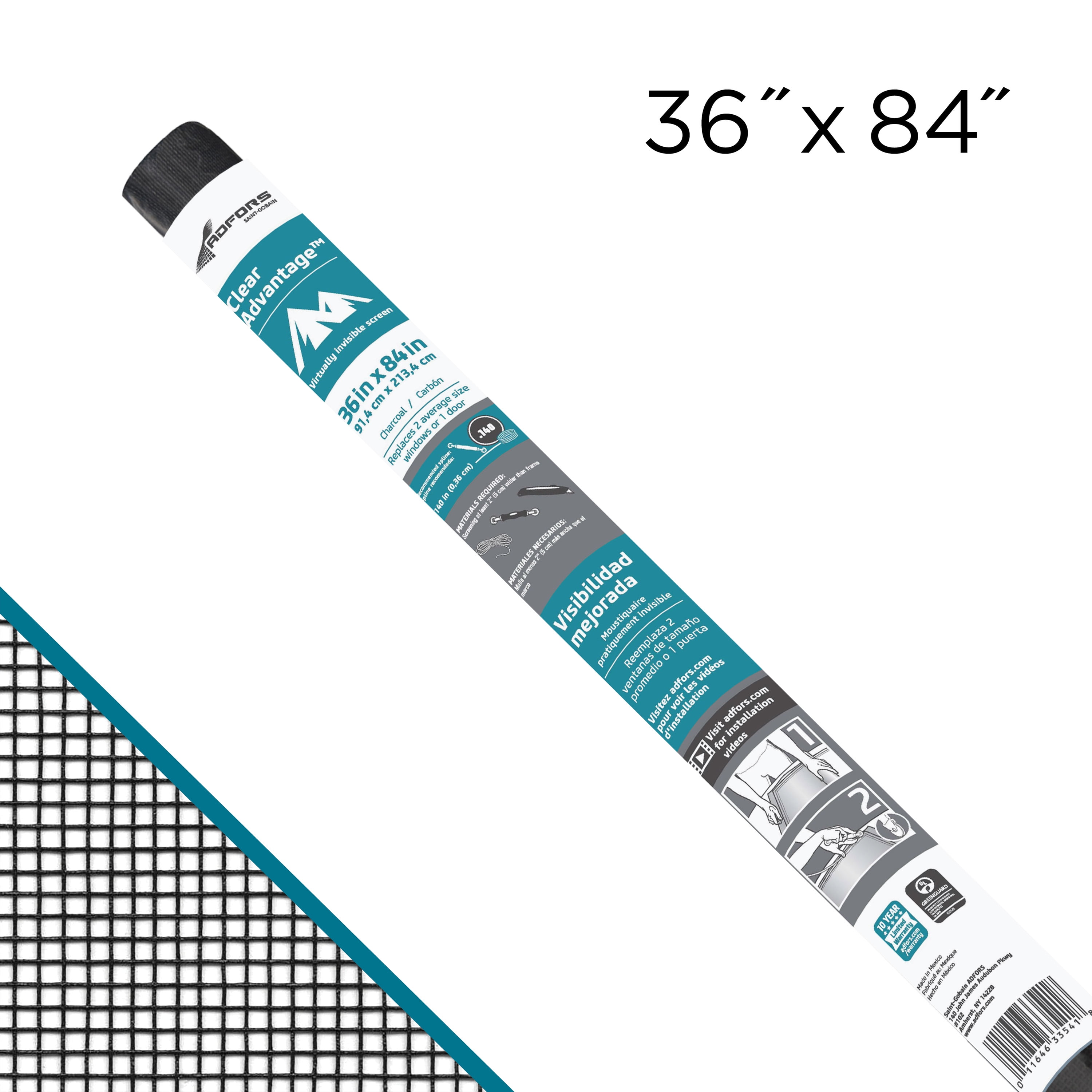 (2 pack) Saint-Gobain ADFORS, 36 inch x 84 inch Clear Advantage Fiberglass Screen Roll for Windows or Doors, Charcoal